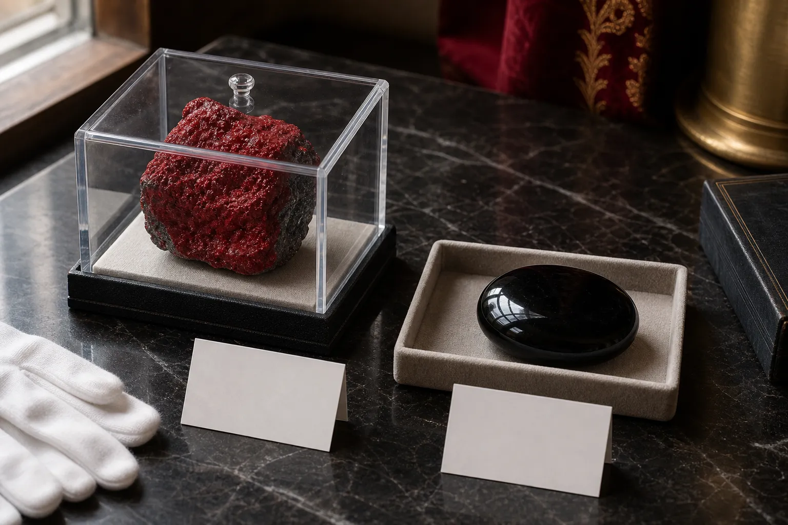 Cinnabar and black obsidian compared as symbolic intention objects with different handling concerns