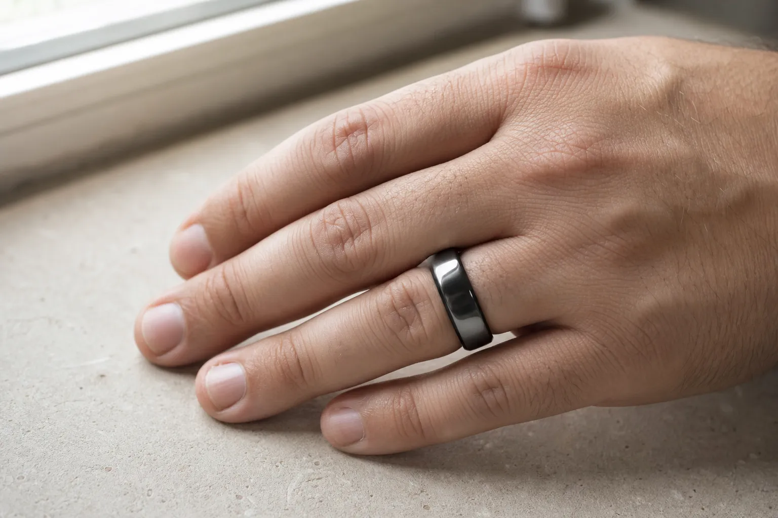 Hematite ring worn as a visible reminder of steadiness and personal boundaries
