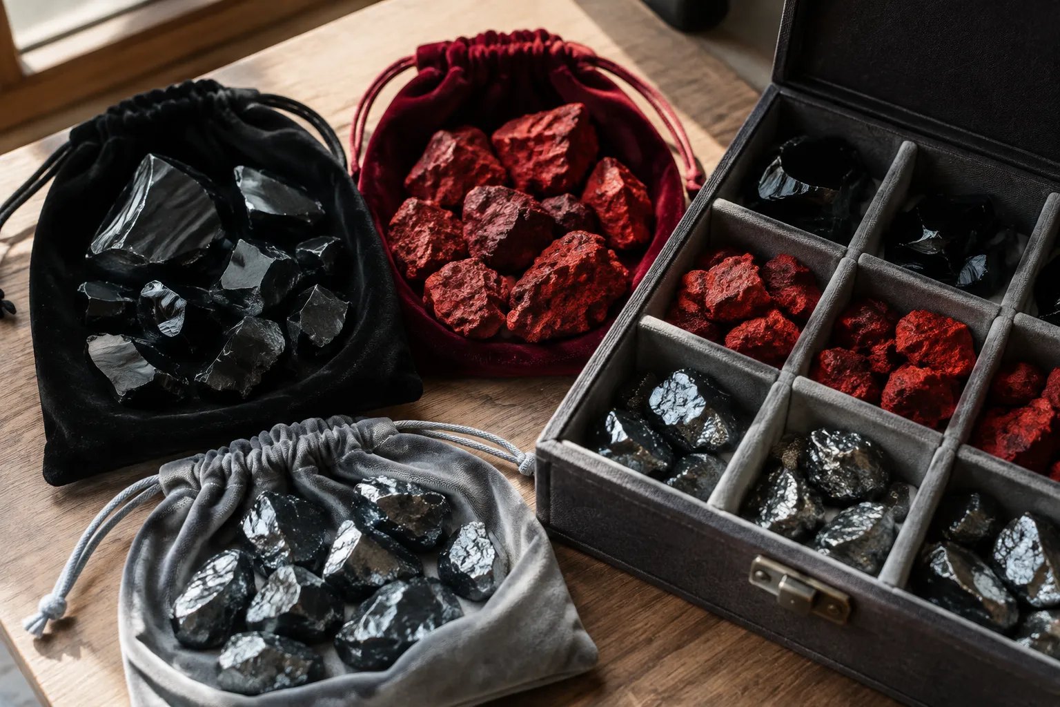 Do Obsidian, Cinnabar, and Hematite Need Separate Storage Pouches