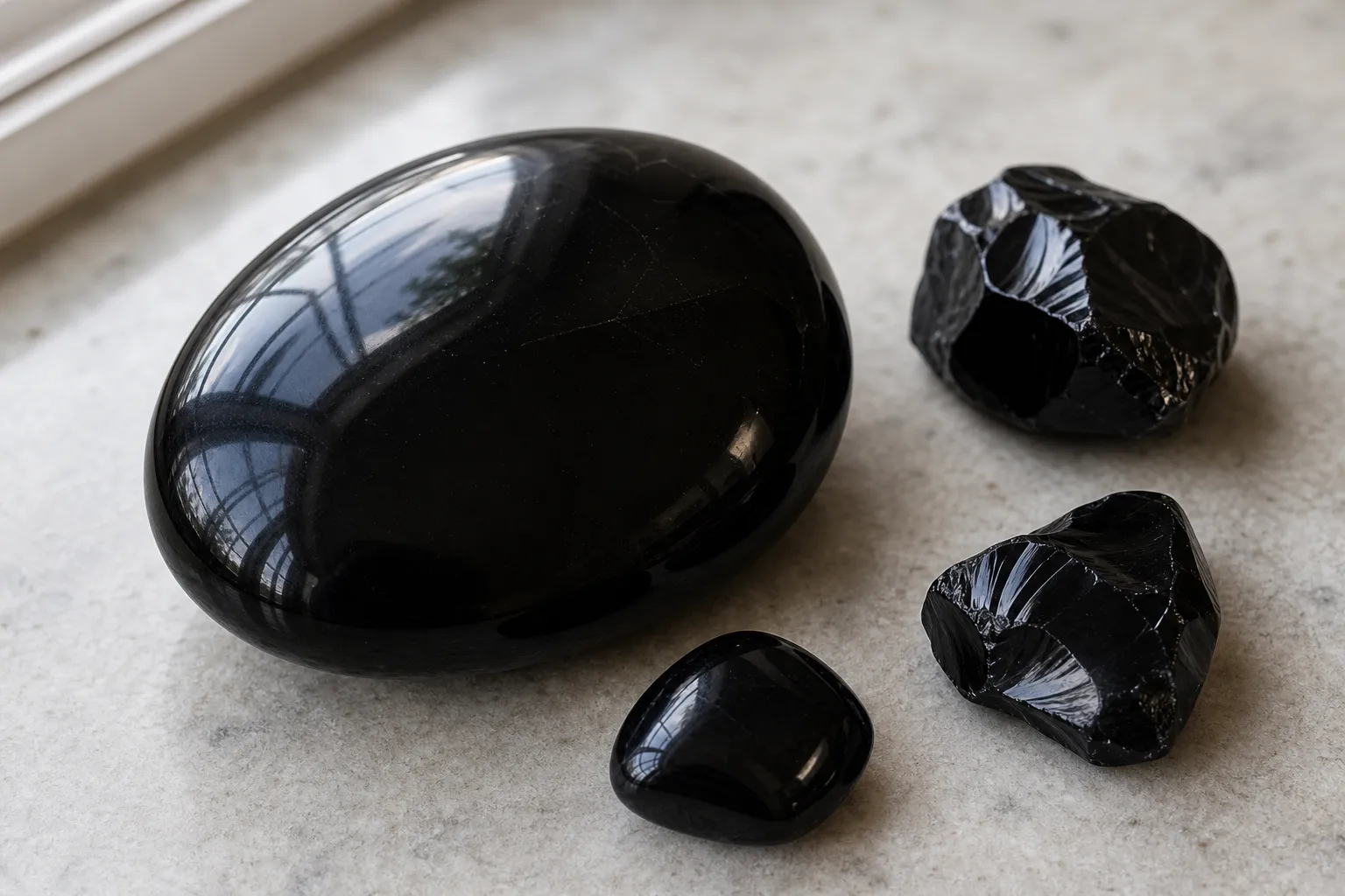 Polished black obsidian showing a dark glossy surface used to explain protective symbolism